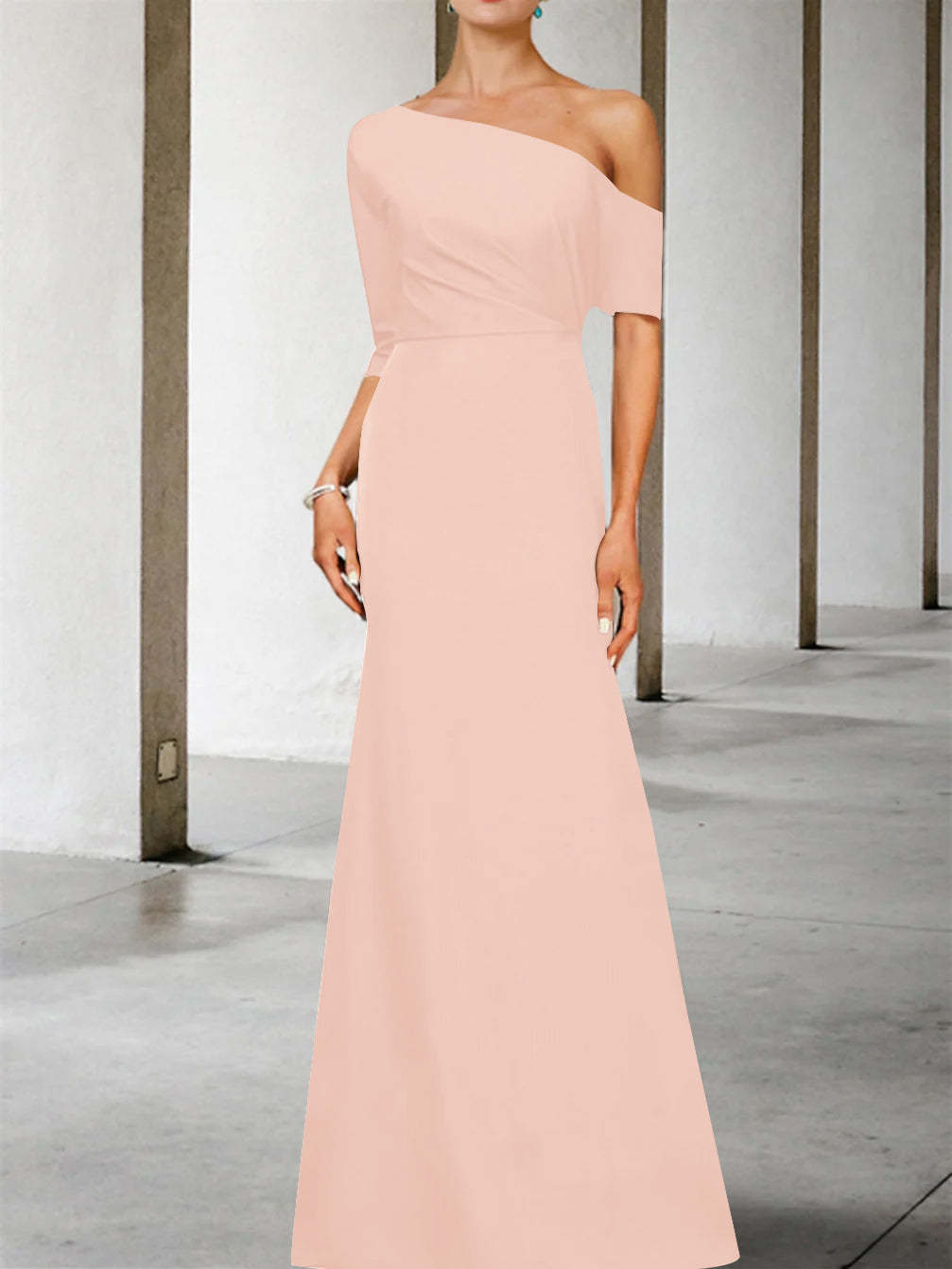One-Shoulder A-Line Princess Gown with 3/4 Sleeves for the Mother of the Bride-BMbridal