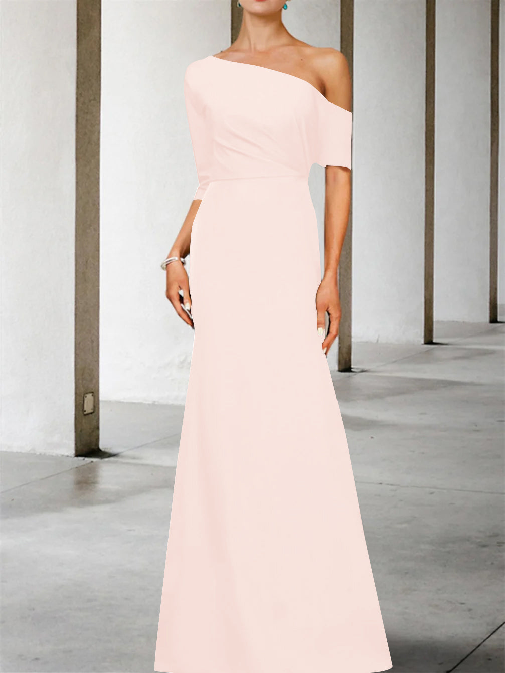 One-Shoulder A-Line Princess Gown with 3/4 Sleeves for the Mother of the Bride-BMbridal