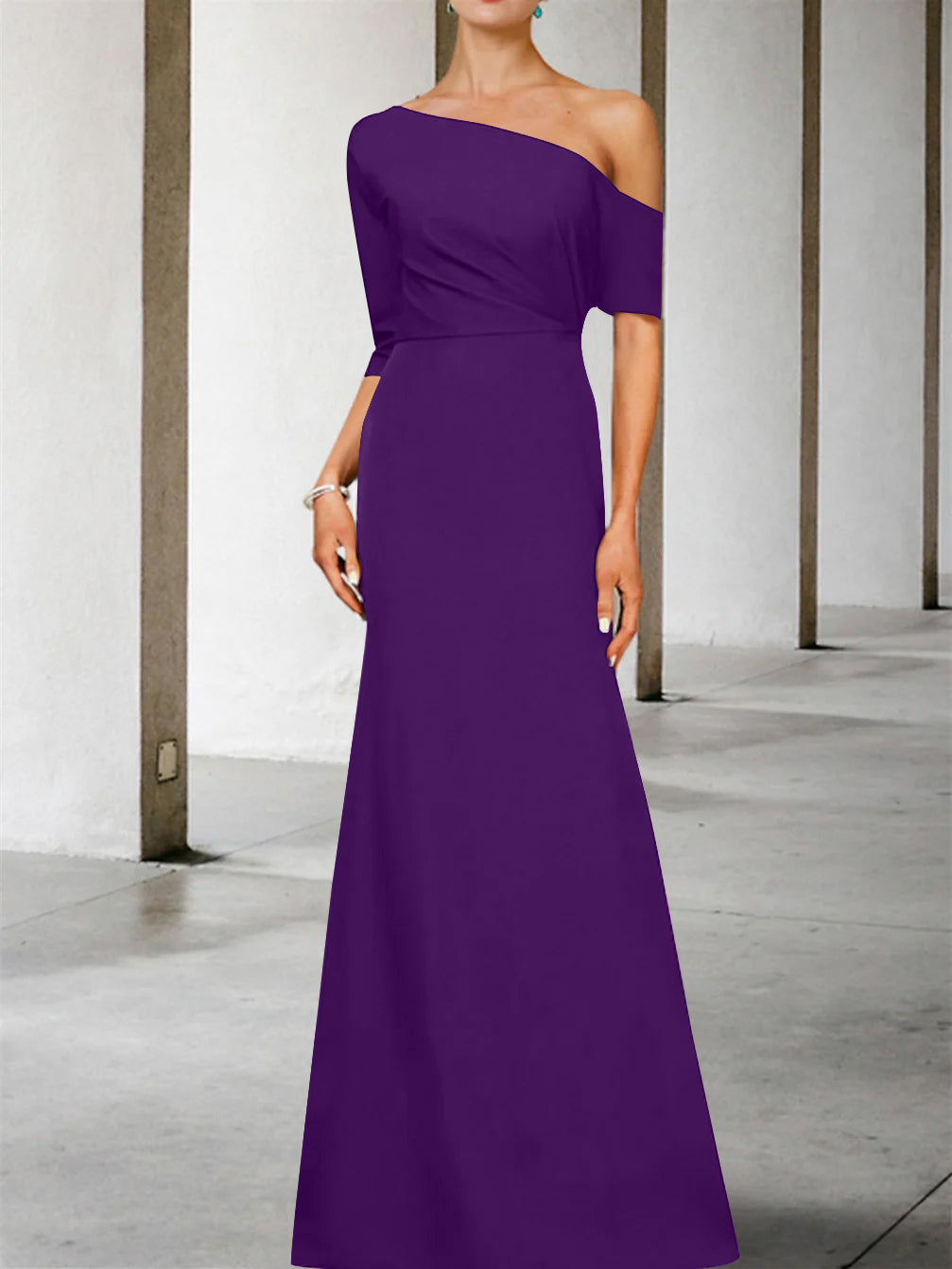 One-Shoulder A-Line Princess Gown with 3/4 Sleeves for the Mother of the Bride-BMbridal