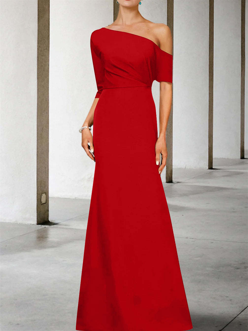 One-Shoulder A-Line Princess Gown with 3/4 Sleeves for the Mother of the Bride-BMbridal