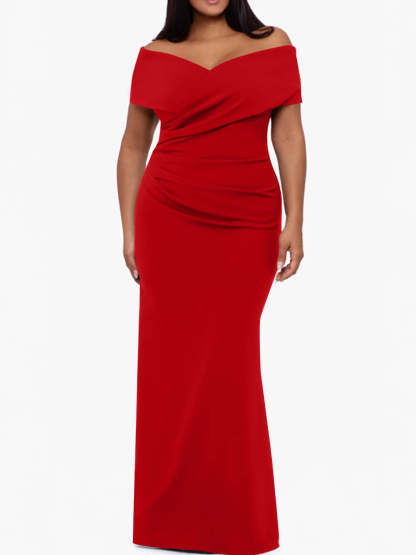 Plus Size Off-the-Shoulder Mermaid Trumpet Sleeveless Mother Of The Bride Floor-Length Dress-BMbridal