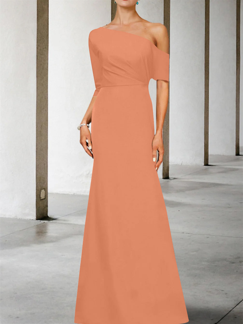 One-Shoulder A-Line Princess Gown with 3/4 Sleeves for the Mother of the Bride-BMbridal