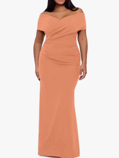 Plus Size Off-the-Shoulder Mermaid Trumpet Sleeveless Mother Of The Bride Floor-Length Dress-BMbridal