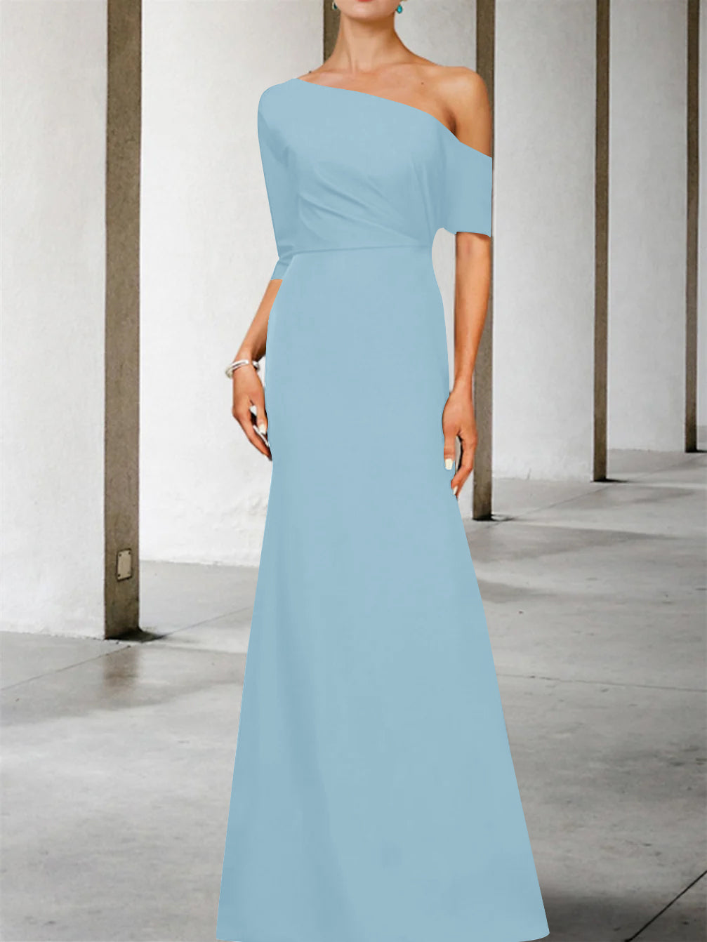 One-Shoulder A-Line Princess Gown with 3/4 Sleeves for the Mother of the Bride-BMbridal