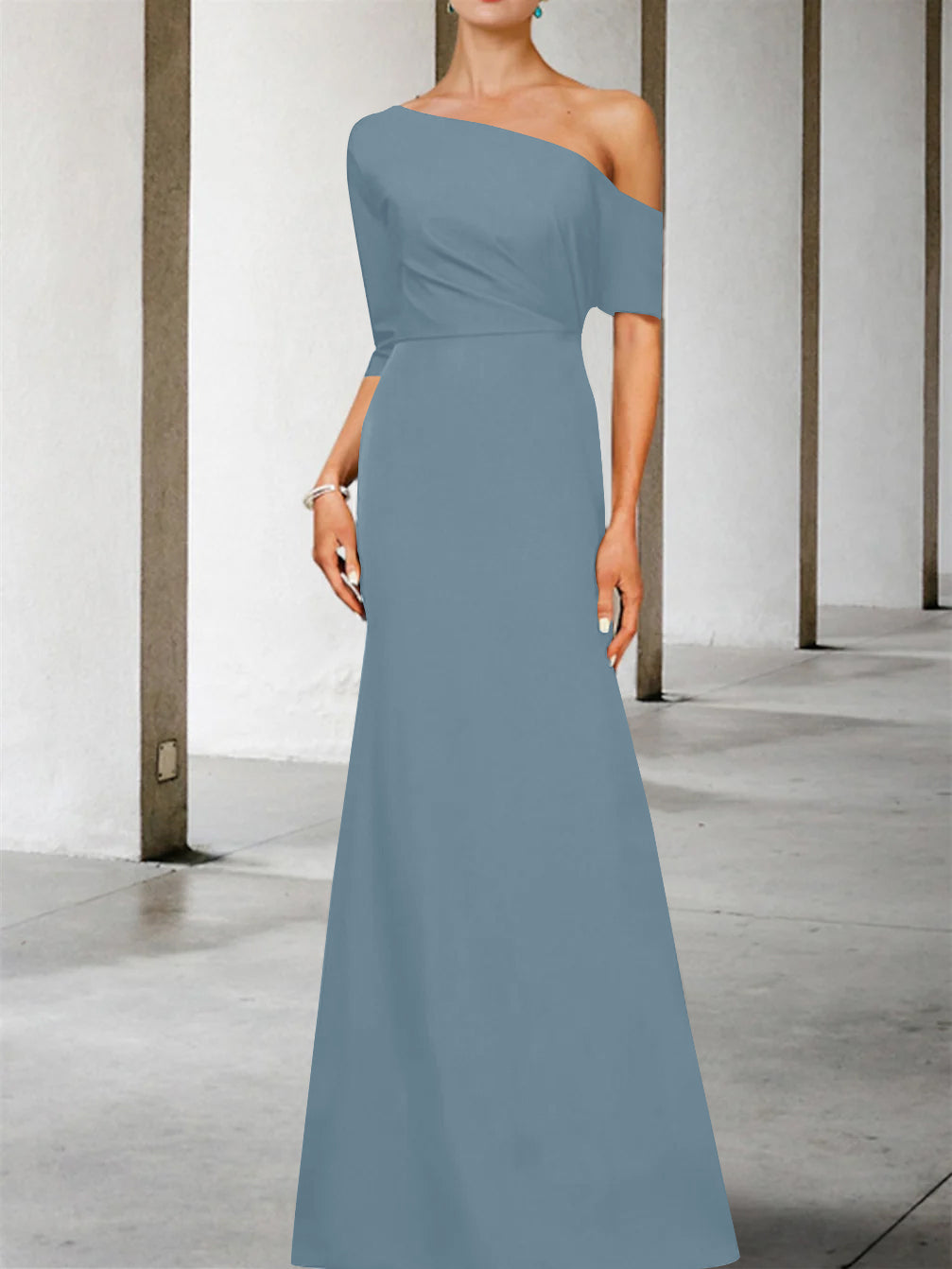 One-Shoulder A-Line Princess Gown with 3/4 Sleeves for the Mother of the Bride-BMbridal