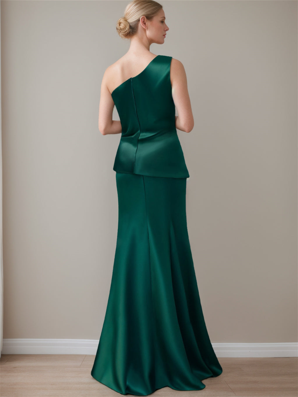 Satin Floor-Length Sleeveless One-Shoulder Bow Gown for the Mother of the Bride-BMbridal