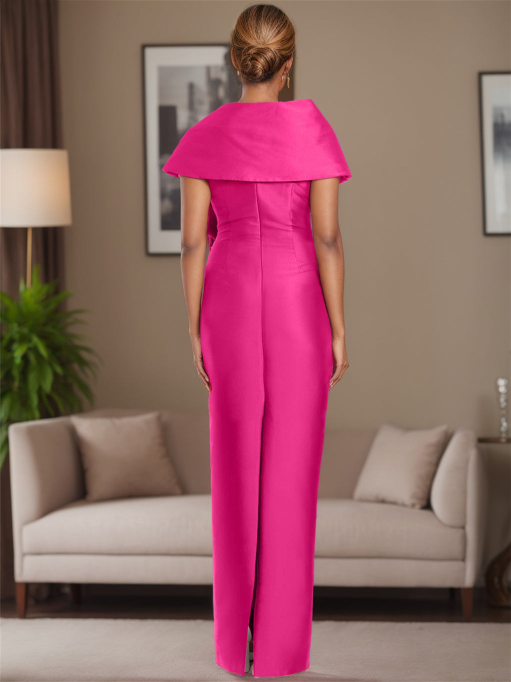 Satin Floor-Length Sleeveless Asymmetrical Bow(s) Mother of the Bride Sheath/Column Dress-BMbridal
