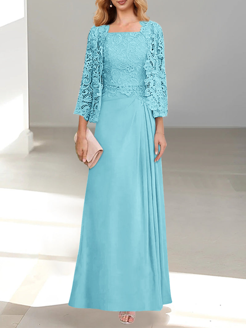 2 A-Line/Princess Scoop Mother of the Bride Dresses with Pleated & Lace Appliques Floor-Length-BMbridal