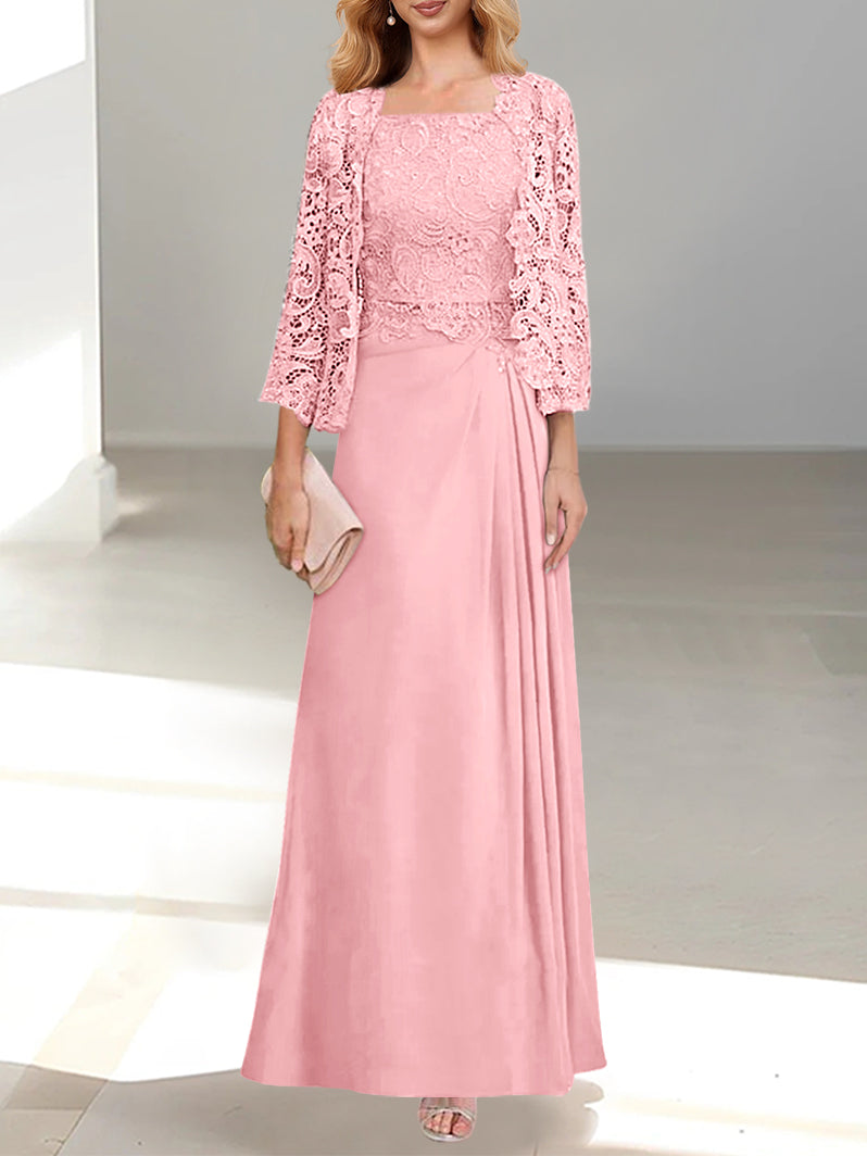 2 A-Line/Princess Scoop Mother of the Bride Dresses with Pleated & Lace Appliques Floor-Length-BMbridal