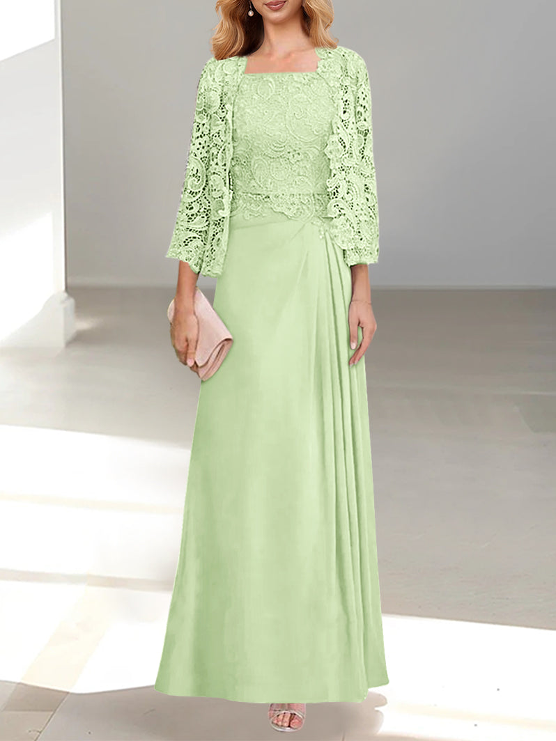 2 A-Line/Princess Scoop Mother of the Bride Dresses with Pleated & Lace Appliques Floor-Length-BMbridal