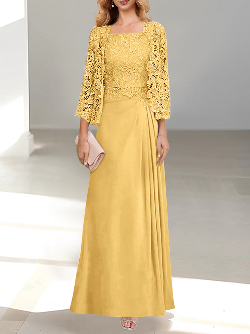 2 A-Line/Princess Scoop Mother of the Bride Dresses with Pleated & Lace Appliques Floor-Length-BMbridal