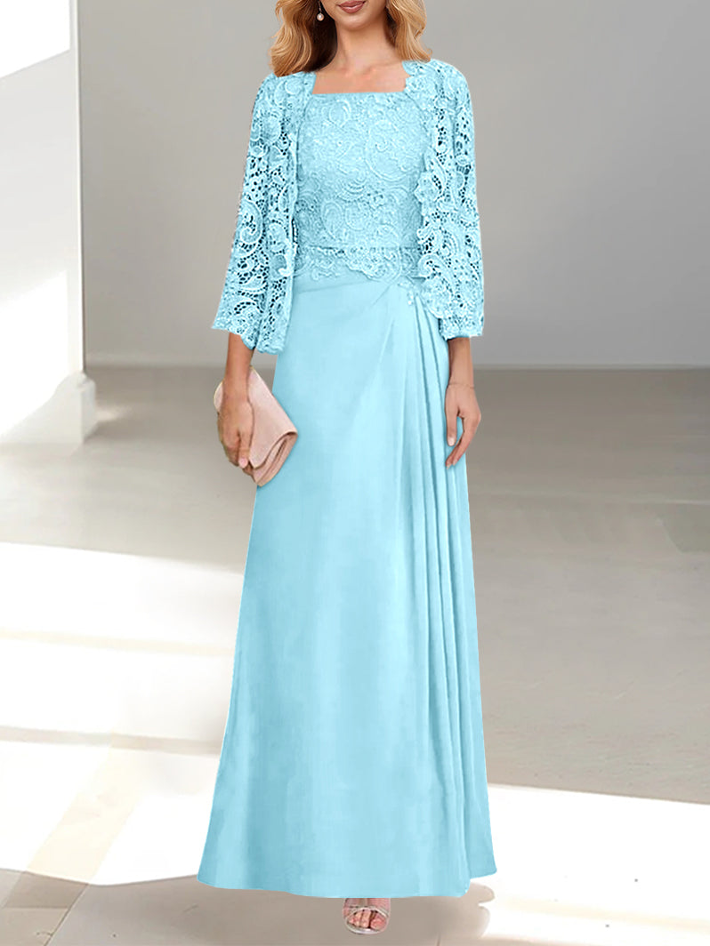 2 A-Line/Princess Scoop Mother of the Bride Dresses with Pleated & Lace Appliques Floor-Length-BMbridal