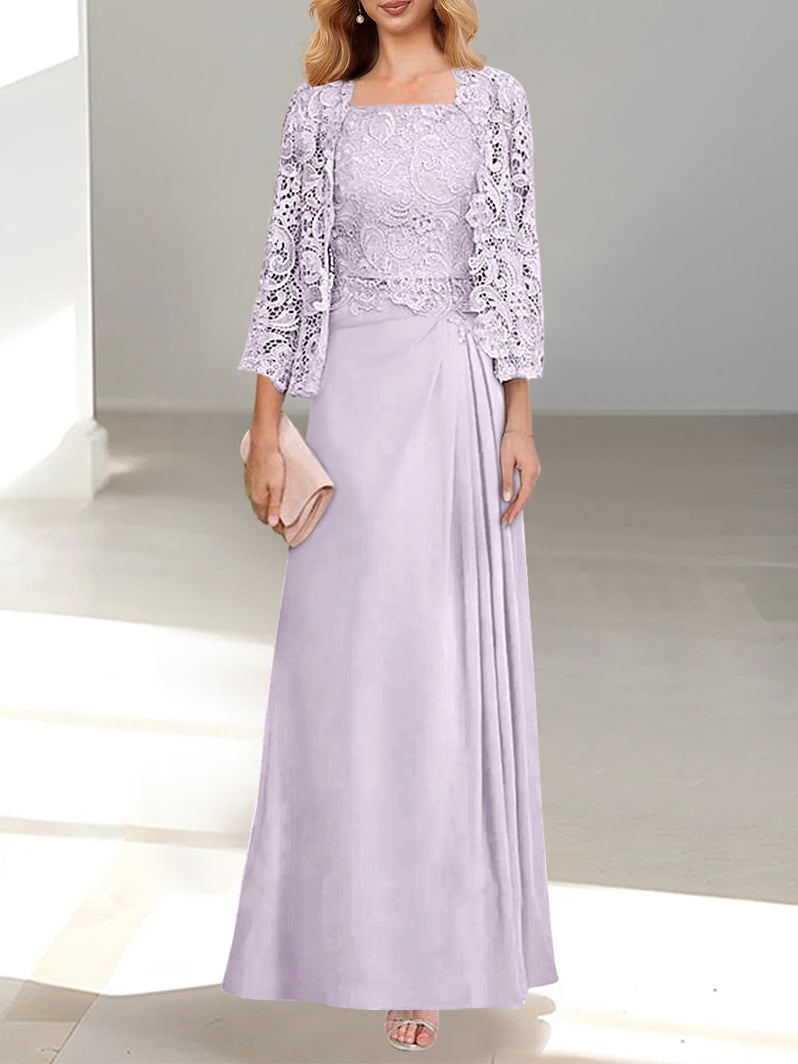 2 A-Line/Princess Scoop Mother of the Bride Dresses with Pleated & Lace Appliques Floor-Length-BMbridal