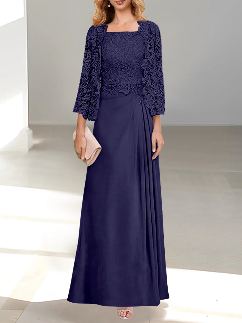 2 A-Line/Princess Scoop Mother of the Bride Dresses with Pleated & Lace Appliques Floor-Length-BMbridal