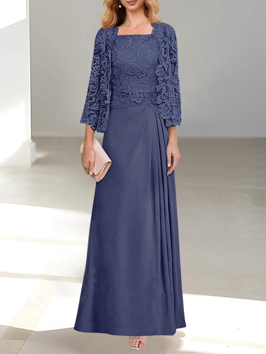 2 A-Line/Princess Scoop Mother of the Bride Dresses with Pleated & Lace Appliques Floor-Length-BMbridal