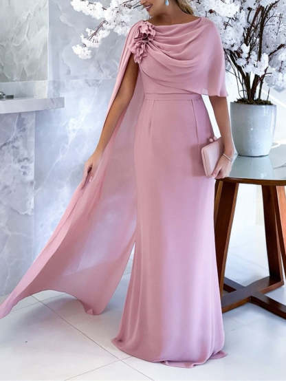 Floor-Length Sleeveless Cowl Neck Sheath Dress for the Mother of the Bride with Floral Detail