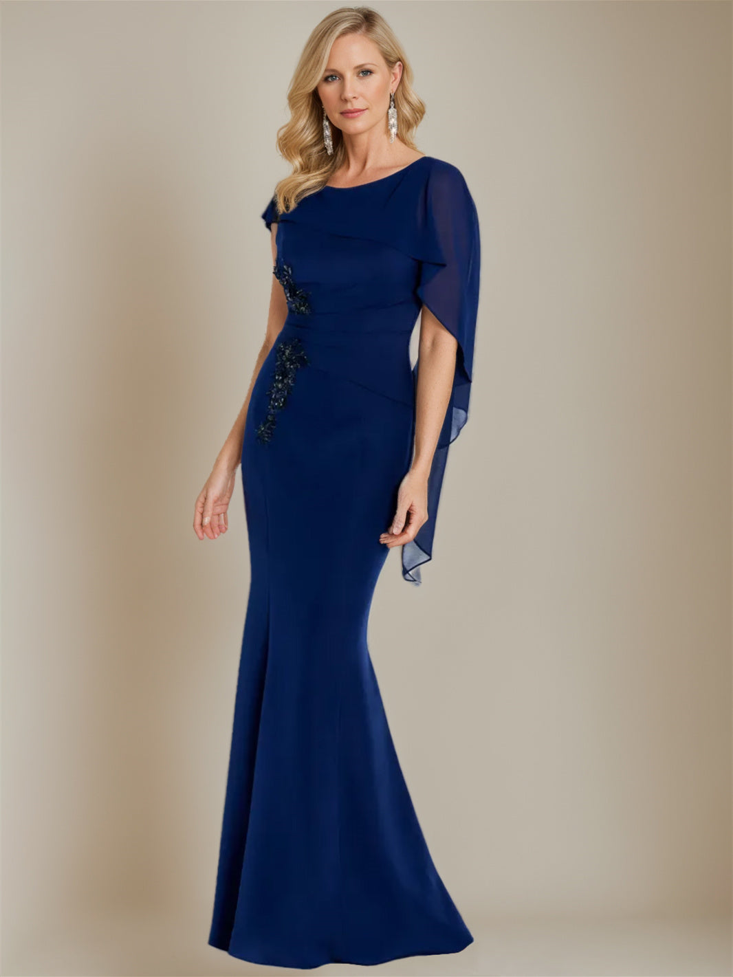 Sleeveless Floor-Length Bateau Neck Mermaid/Trumpet Mother of the Bride Dress-BMbridal