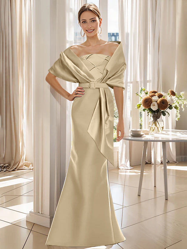 2-Piece Floor-Length Trumpet Dresses for Mother of the Bride & Groom with Wrap-BMbridal