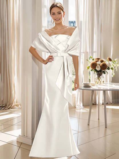 2-Piece Floor-Length Trumpet Dresses for Mother of the Bride & Groom with Wrap-BMbridal