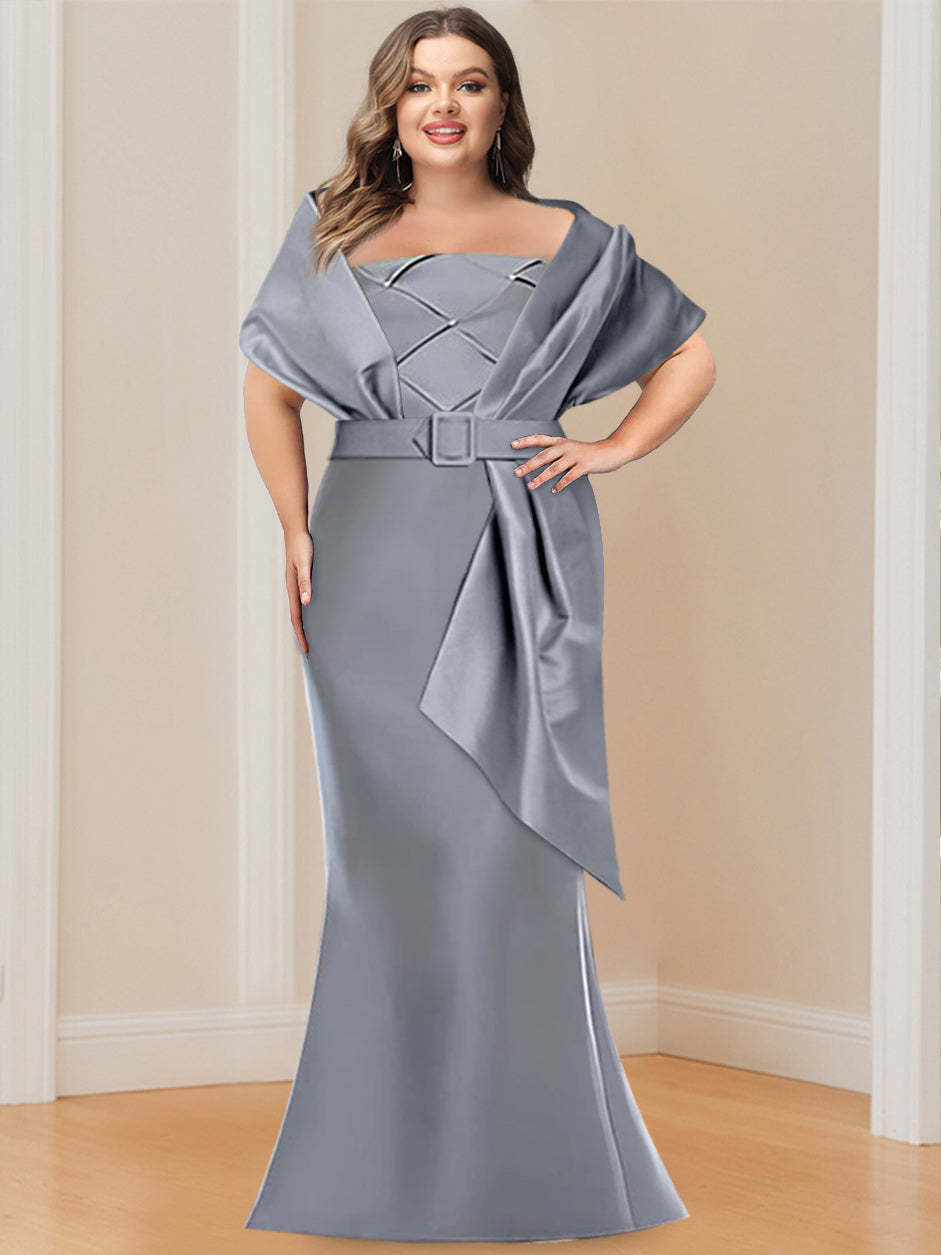 2-Piece Plus Size Floor-Length Mother of the Bride & Groom Wrap Dresses in Trumpet