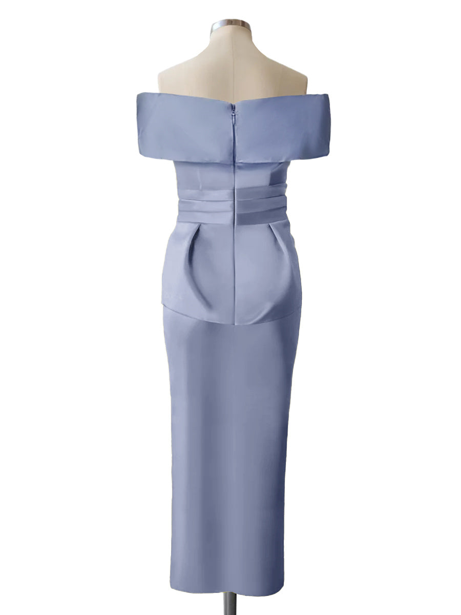 Pure Color Off-the-Shoulder Sleeveless Ankle-Length Sheath Mother of the Bride Dresses-BMbridal