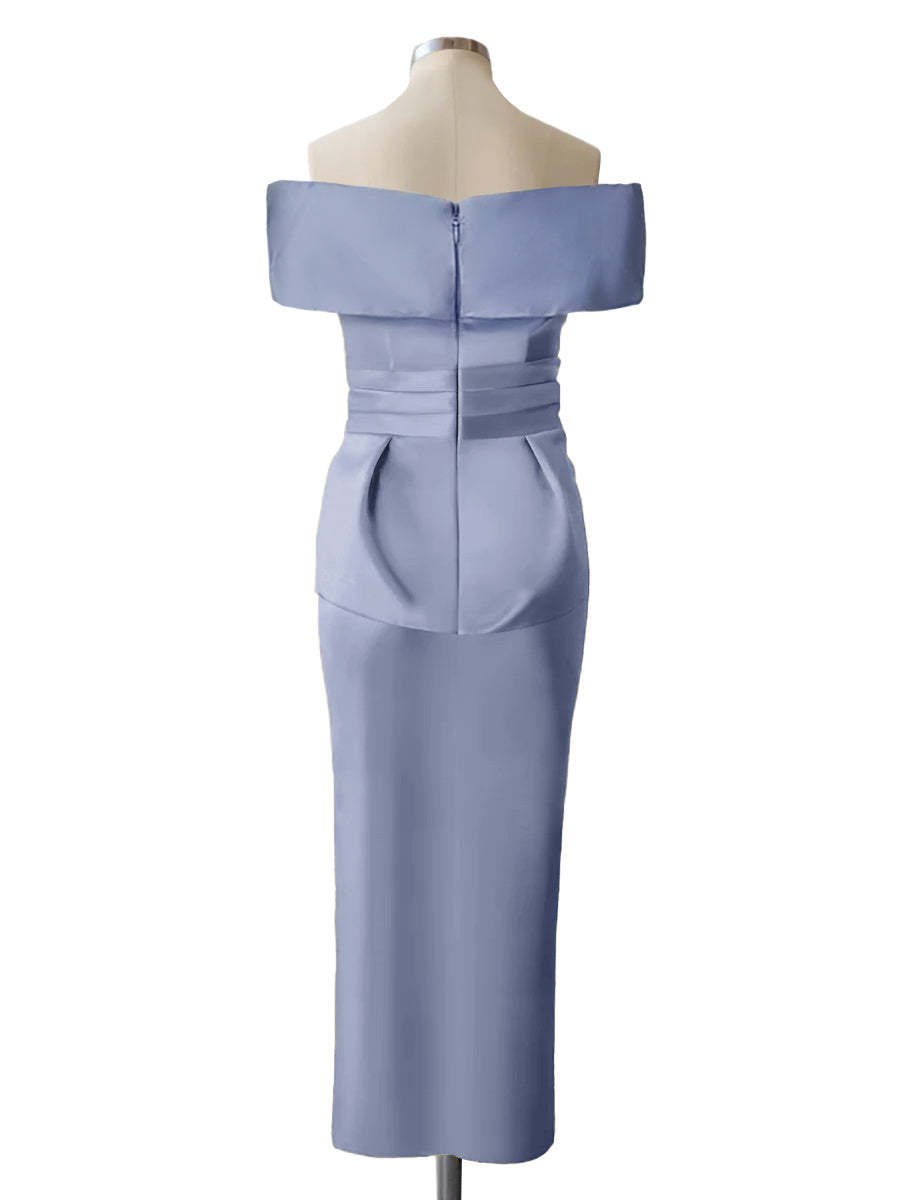 Pure Color Off-the-Shoulder Sleeveless Ankle-Length Sheath Mother of the Bride Dresses-BMbridal