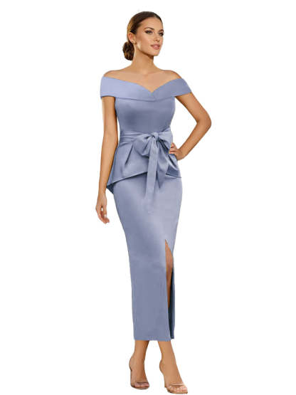 Pure Color Off-the-Shoulder Sleeveless Ankle-Length Sheath Mother of the Bride Dresses-BMbridal