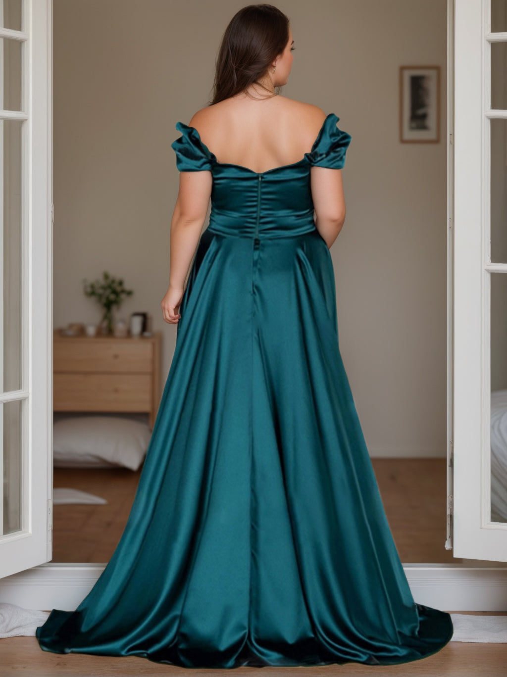 Off-the-Shoulder Sleeveless Plus Size Mother of the Bride Column Dress with Side Split-BMbridal