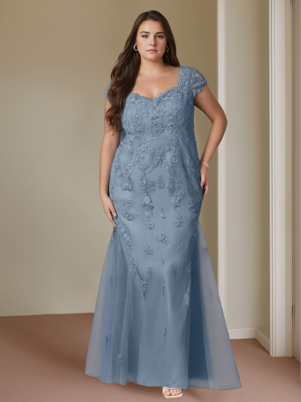 Sweetheart Cap Sleeve Trumpet/Mermaid Plus Size Mother of the Bride Gown with Lace Beads & Sequins-BMbridal