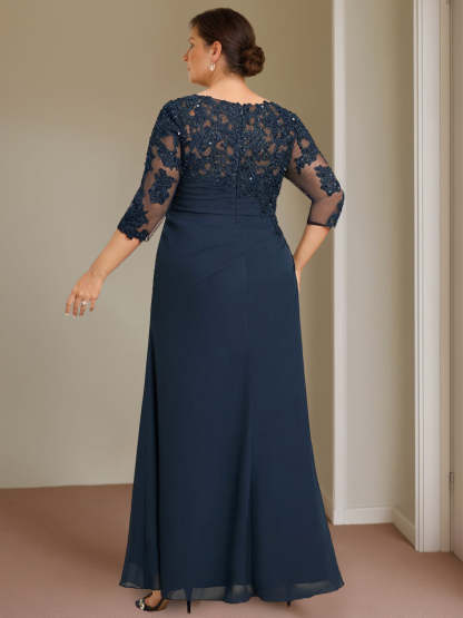 Plus Size Floor-Length Scoop Neck Sheath Dress with Ruffles for the Mother of the Bride-BMbridal