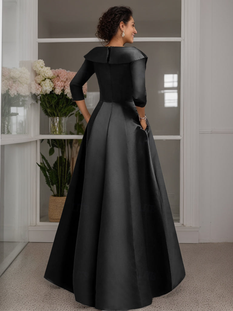 V-Neck A-Line Princess Floor-Length Mother of the Bride Dress with 3/4 Sleeves Appliques and Beading-BMbridal