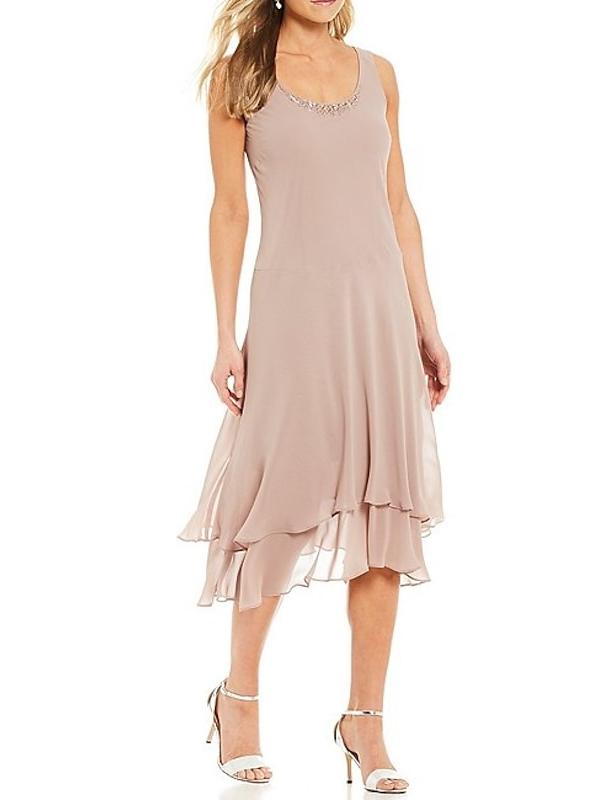 Sleeveless Tea-Length Mother Of The Bride Pantsuits With Jacket in A-Line/Princess Round Neck Style-BMbridal