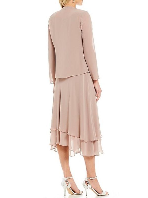 Sleeveless Tea-Length Mother Of The Bride Pantsuits With Jacket in A-Line/Princess Round Neck Style-BMbridal
