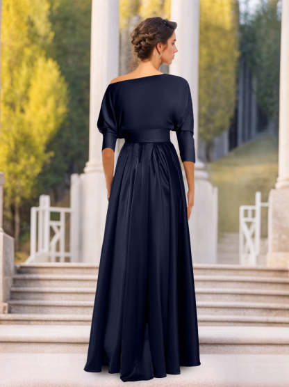 One-Shoulder A-Line Princess Dress with 3/4 Sleeves for Mothers of the Bride & Groom-BMbridal