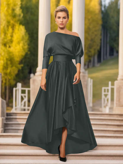 One-Shoulder A-Line Princess Dress with 3/4 Sleeves for Mothers of the Bride & Groom-BMbridal