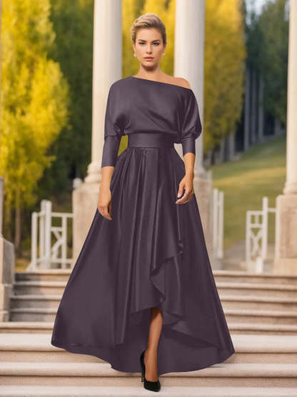 One-Shoulder A-Line Princess Dress with 3/4 Sleeves for Mothers of the Bride & Groom-BMbridal