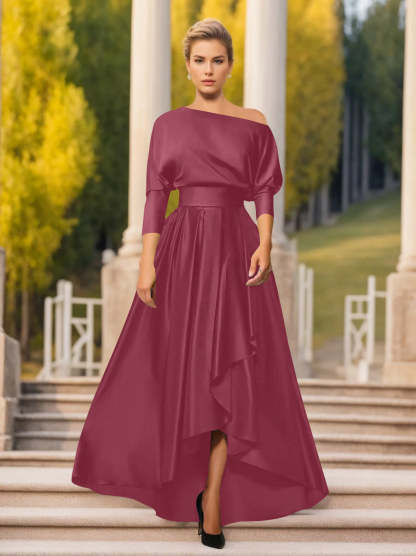 One-Shoulder A-Line Princess Dress with 3/4 Sleeves for Mothers of the Bride & Groom-BMbridal