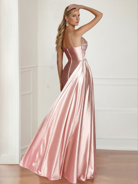 Floor-Length Sleeveless Mother of the Bride Dress with Spaghetti Straps and Side Split-BMbridal