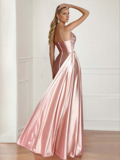 Floor-Length Sleeveless Mother of the Bride Dress with Spaghetti Straps and Side Split-BMbridal