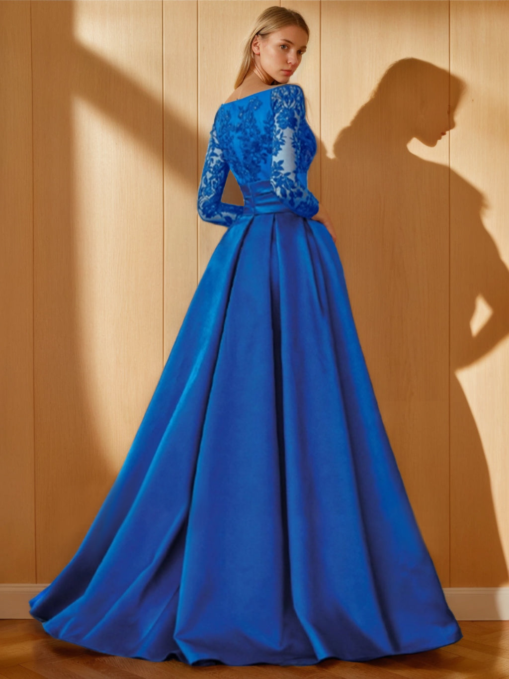 Off-the-Shoulder A-Line Floor-Length Mother of the Bride Dress with 3/4 Sleeves and Side Split-BMbridal
