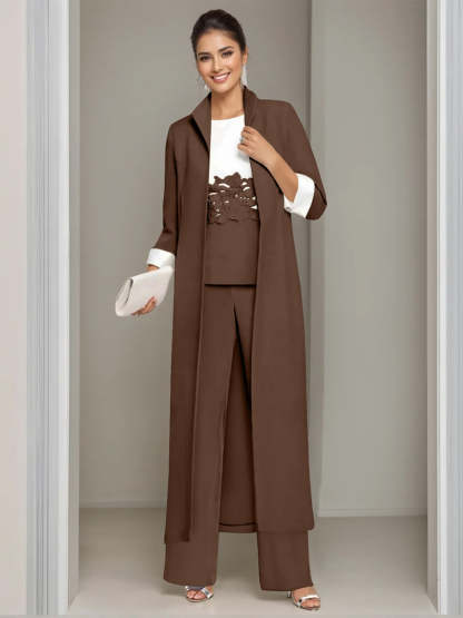 Ankle-Length Mother of the Bride Pantsuits in 3 Pieces Featuring Square Neck Jacket & Lace Appliques-BMbridal
