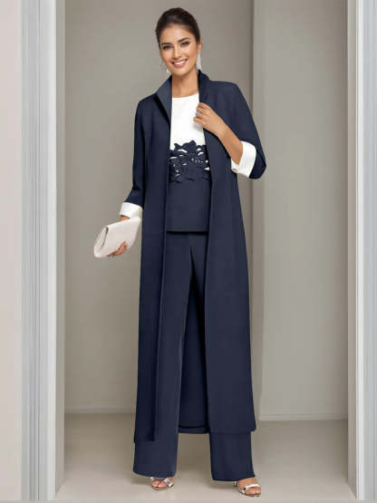 Ankle-Length Mother of the Bride Pantsuits in 3 Pieces Featuring Square Neck Jacket & Lace Appliques-BMbridal