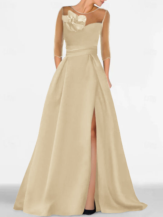 Sweetheart A-Line Princess Gown with 3/4 Sleeves and Lace Floral Detail for the Mother of the Bride-BMbridal