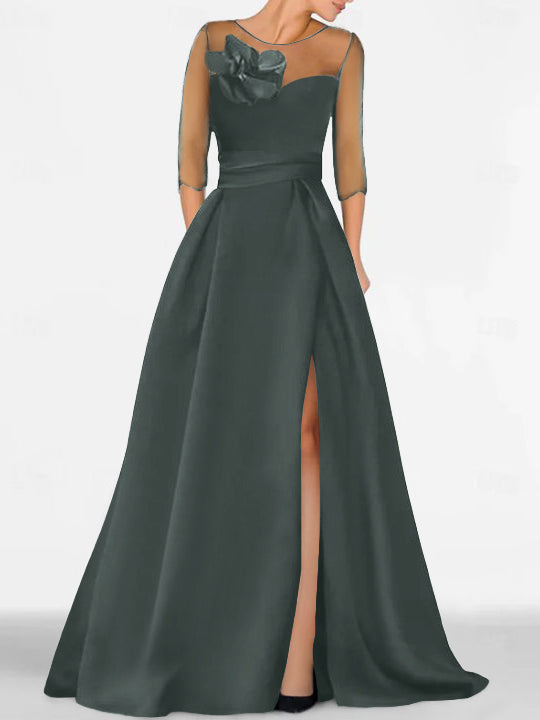 Sweetheart A-Line Princess Gown with 3/4 Sleeves and Lace Floral Detail for the Mother of the Bride-BMbridal