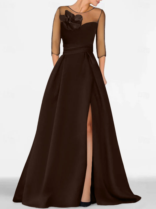 Sweetheart A-Line Princess Gown with 3/4 Sleeves and Lace Floral Detail for the Mother of the Bride-BMbridal