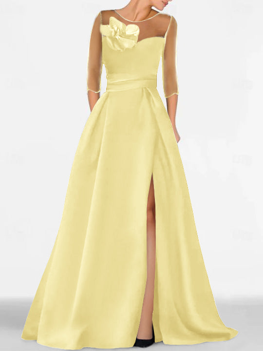 Sweetheart A-Line Princess Gown with 3/4 Sleeves and Lace Floral Detail for the Mother of the Bride-BMbridal