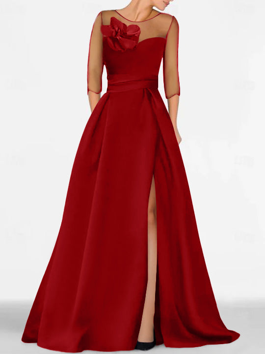 Sweetheart A-Line Princess Gown with 3/4 Sleeves and Lace Floral Detail for the Mother of the Bride-BMbridal