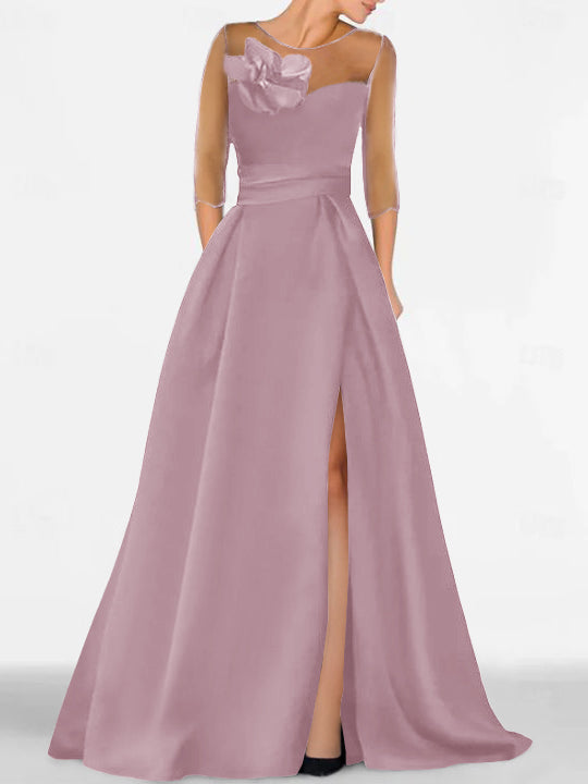 Sweetheart A-Line Princess Gown with 3/4 Sleeves and Lace Floral Detail for the Mother of the Bride-BMbridal
