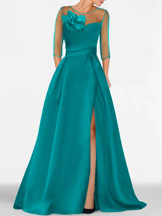 Sweetheart A-Line Princess Gown with 3/4 Sleeves and Lace Floral Detail for the Mother of the Bride-BMbridal