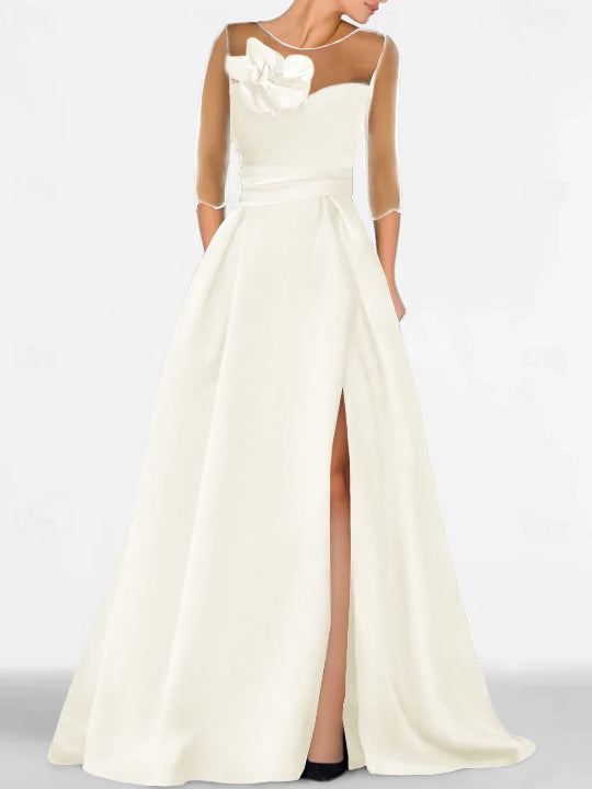 Sweetheart A-Line Princess Gown with 3/4 Sleeves and Lace Floral Detail for the Mother of the Bride-BMbridal